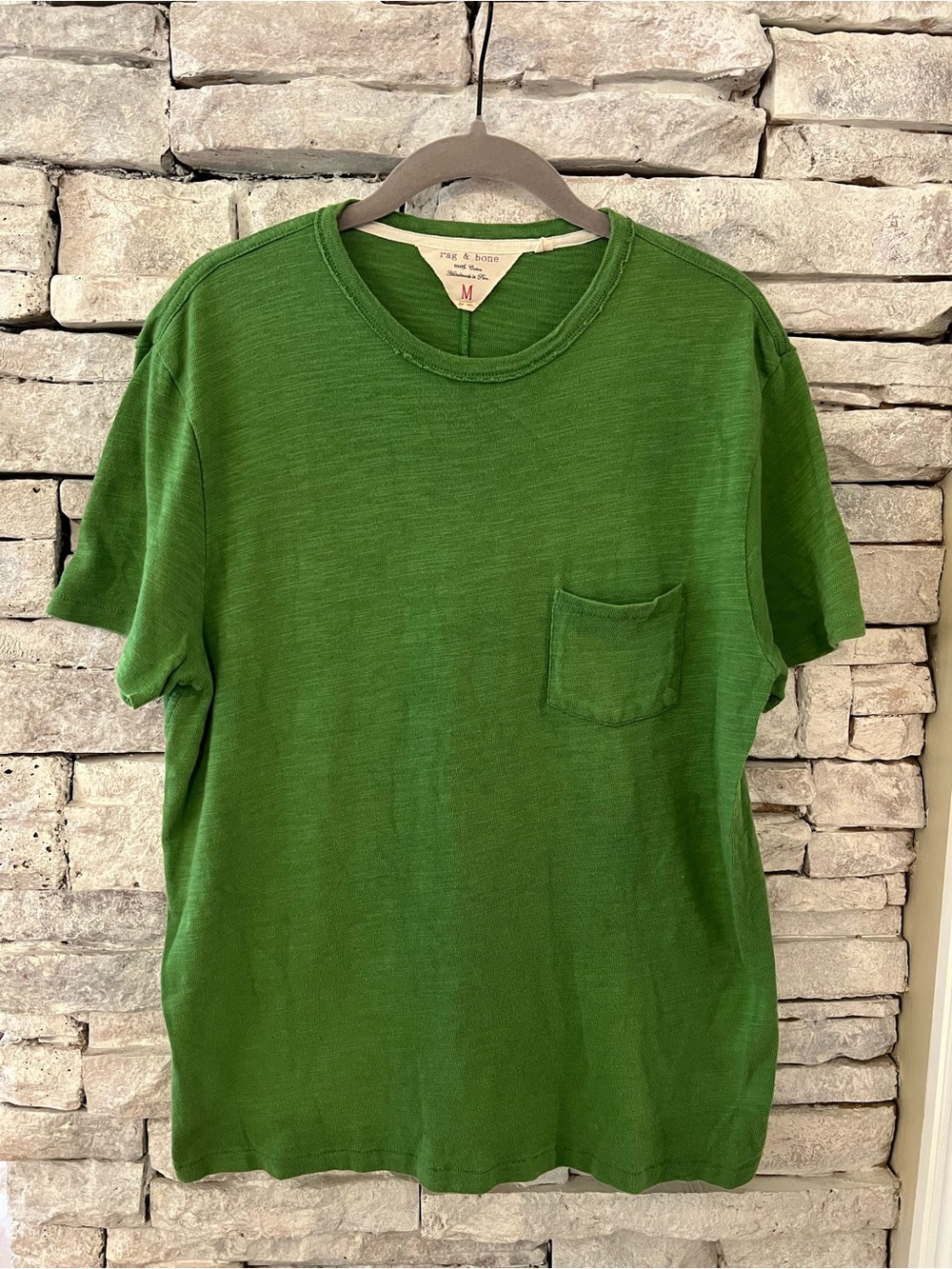 rag & bone  Slub Cotton Green Short Sleeve Pocket T